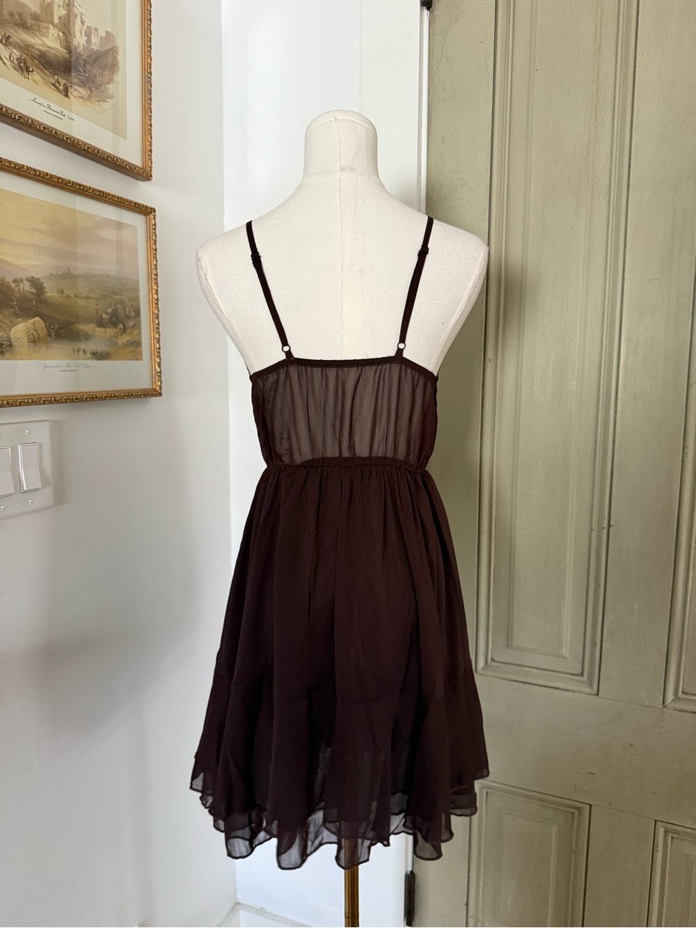 NWT Commense Chocolate Brown Ruffled Cape Mini Dress - Picture 10 of 13